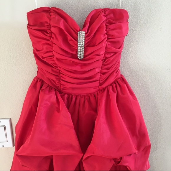 Vintage Mike Benet Formals Red Taffeta Strapless Gown Small Rhinestones - Picture 3 of 10